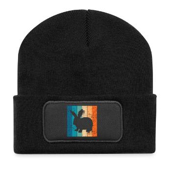 Hase Hasen Kaninchen Osterhase Retro Geschernk - Recycelte Patch Beanie - Schwarz - Vorne