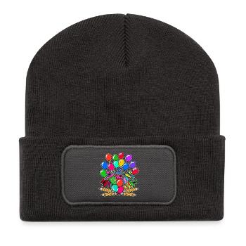 Schulbeginn Luftballon Bleistift Schultüte Start - Recycelte Patch Beanie - Dunkelgrau - Vorne