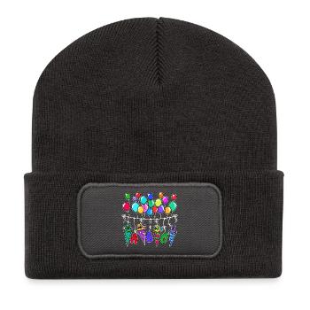 Luftballon Schultüte Schulbeginn Schule Zuckertüte - Recycelte Patch Beanie - Dunkelgrau - Vorne