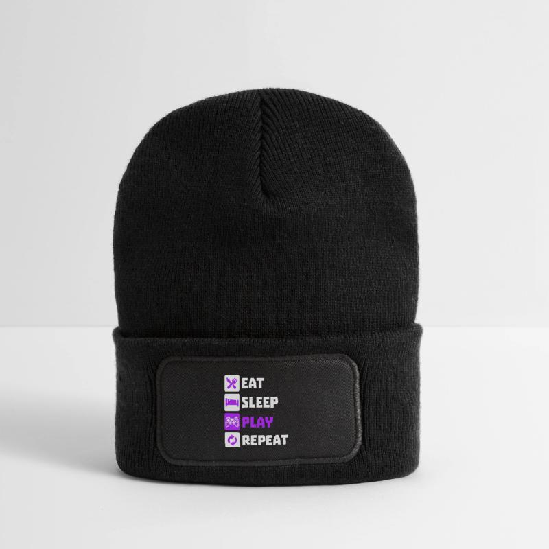 Eating Sleeping Repeat Gamer Controller Zocker Recycled Patch Beanie