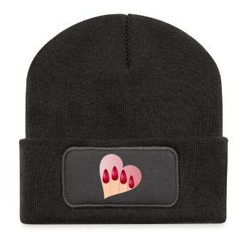 Maniküre mit Liebe - Herz mit roten Fingernägel - Recycelte Patch Beanie - Dunkelgrau - Vorne
