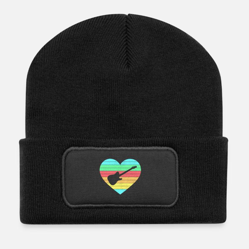 Guitars heart design with rainbow / gift - Recycled Patch Beanie - black