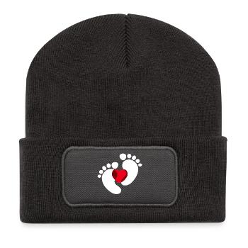 Bébé Pieds Bébé Enceinte Coeur - Beanie recyclé à patch - charbon - Devant