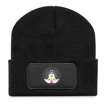 yoga chakra white om energy zen rainbow - Recycled Patch Beanie - black - Front