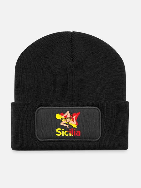 Trinacria Sicile Sicile Sicile idée cadeau - Beanie recyclé à patch - noir