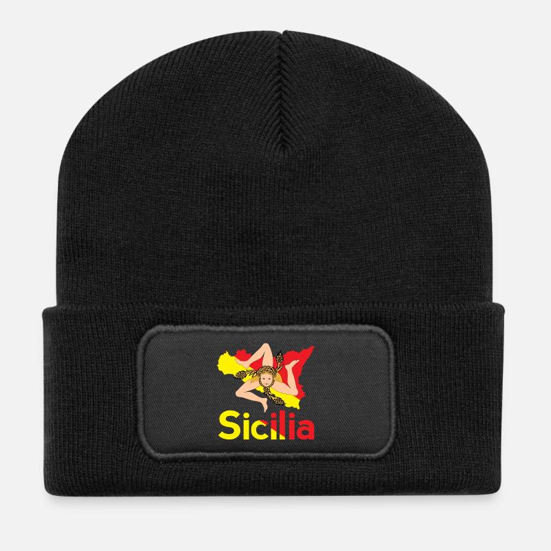 Trinacria Sicile Sicile Sicile idée cadeau - Beanie recyclé à patch - noir