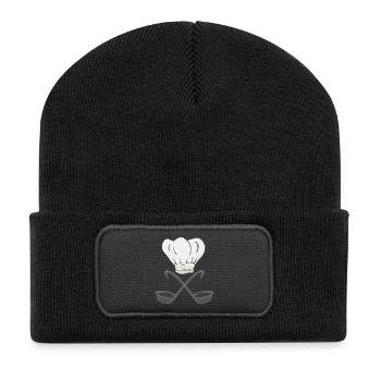 Chef's hat with soup ladles, cooking - Recycled Patch Beanie - black - Front