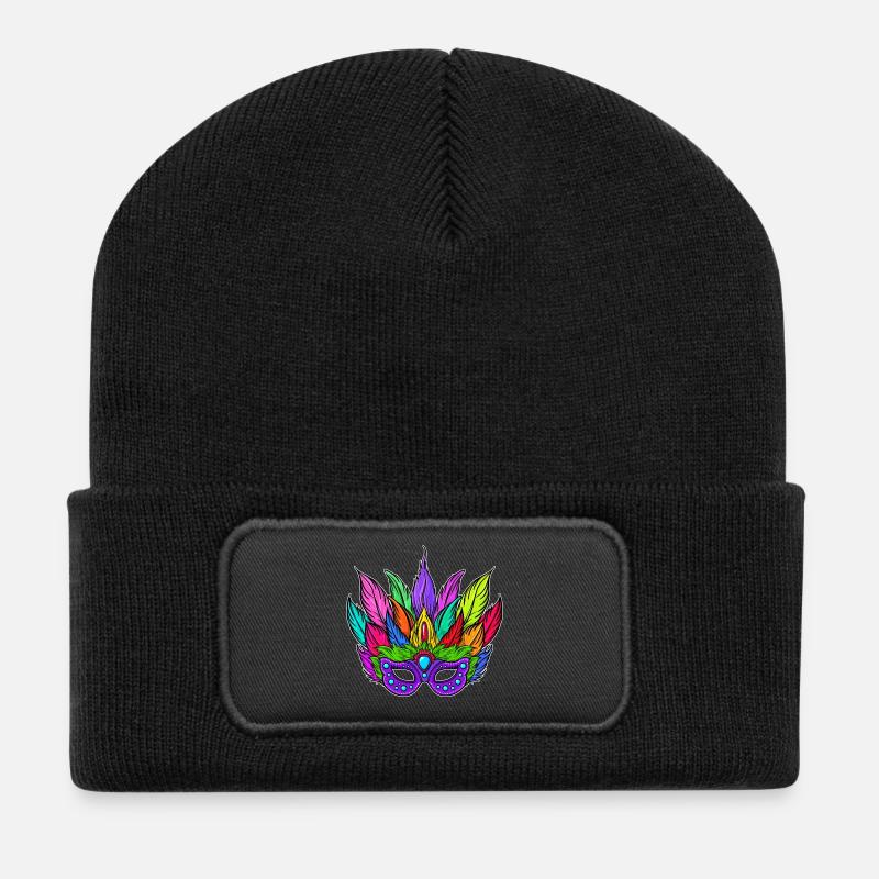 Masken Karneval Fasching - Recycelte Patch Beanie - Schwarz