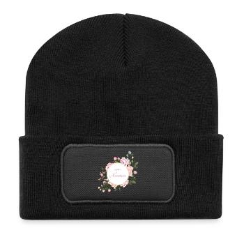 super nounou bouquet fleurs roses cadeau fin année - Beanie recyclé à patch - noir - Devant