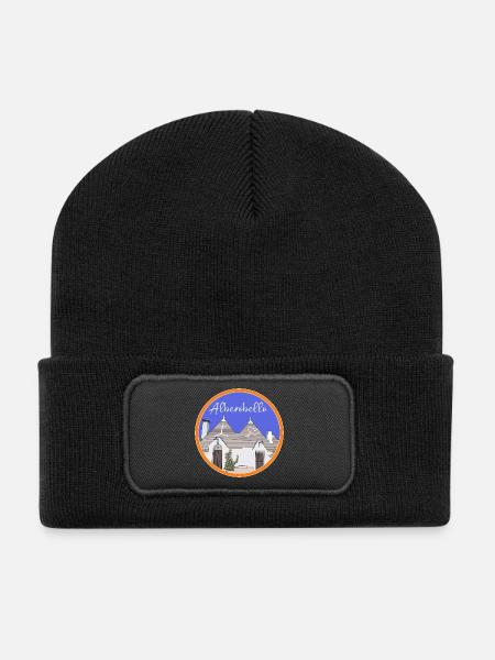 Trulli Häuser Alberobello Bari Trullo Italien - Recycelte Patch Beanie - Schwarz