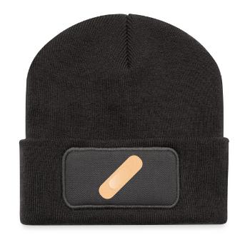einfaches Heftpflaster als Gestaltungselement - Recycelte Patch Beanie - Dunkelgrau - Vorne
