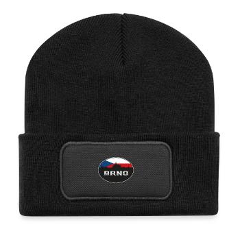 Brno Czechia Skyline Silhouette Tschechische Flagge Reisen - Recycelte Patch Beanie - Schwarz - Vorne