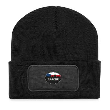 Prag Czechia Skyline Silhouette Tschechische Flagge Trav - Recycelte Patch Beanie - Schwarz - Vorne