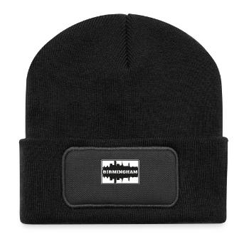 Birmingham England Reise Souvenir Skyline Silhoue - Recycelte Patch Beanie - Schwarz - Vorne