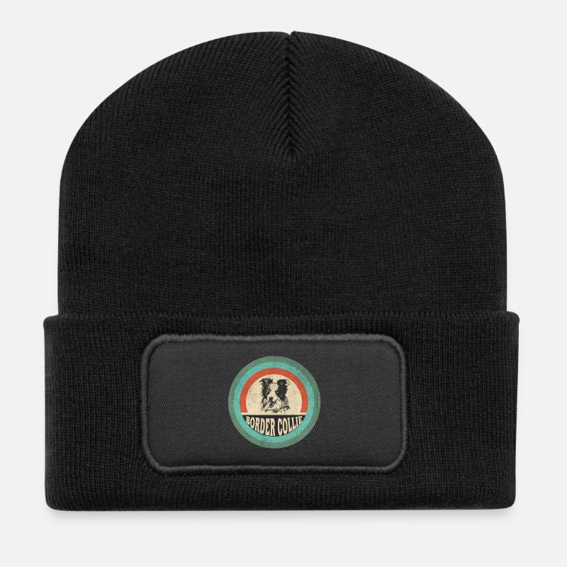 Border Collie Vintage - Recycelte Patch Beanie - Schwarz