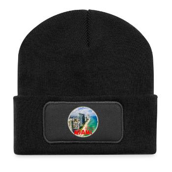 Willkommen in Miami Strand und Skyline - Recycelte Patch Beanie - Schwarz - Vorne