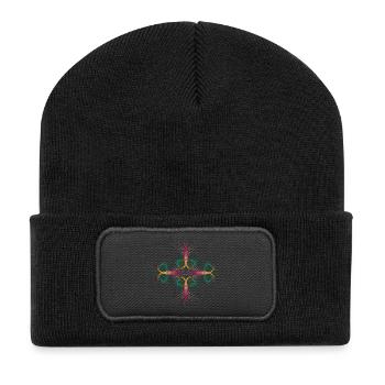 very delicate dynamically flowing cross ornament - Recycled Patch Beanie - black - Front