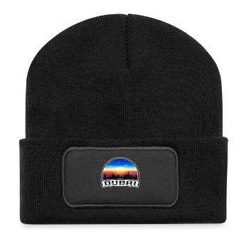 Dubai Vereinigte Arabische Emirate Skyline Vintage Sonnenuntergang Reise Souvenir - Recycelte Patch Beanie - Schwarz - Vorne