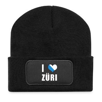 i love Zürich Züri Liebe Herz Schweiz Geschenk - Recycelte Patch Beanie - Schwarz - Vorne
