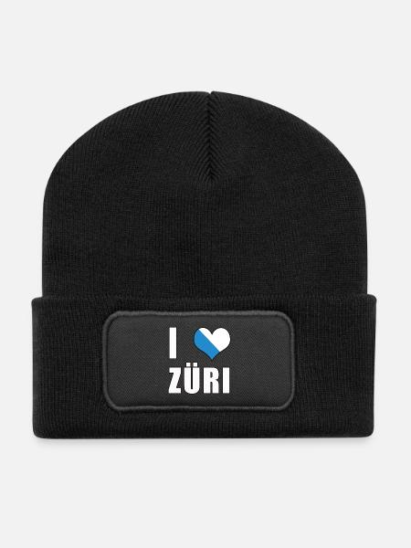i love Zurich Züri Love Heart Switzerland Gift - Recycled Patch Beanie - black