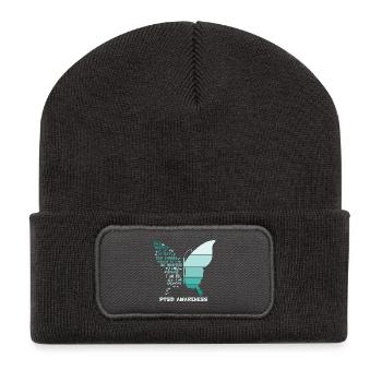 Je suis le papillon de conscience de la tempête Ptsd - Beanie recyclé à patch - charbon - Devant