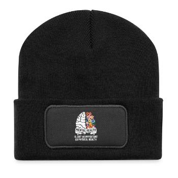 Mental ist genauso wichtig wie physisch - Recycelte Patch Beanie - Schwarz - Vorne