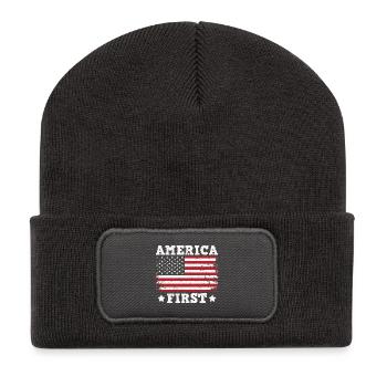America First Patriotic Us Flag 4 juillet - Beanie recyclé à patch - charbon - Devant
