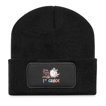 Bereit, Einhornliebhaber der 1. Klasse zu vernichten - Recycelte Patch Beanie - Schwarz - Vorne