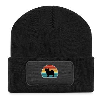 Papillon Dog Silhouette Vintage Sonnenuntergang für Hund Lov - Recycelte Patch Beanie - Schwarz - Vorne