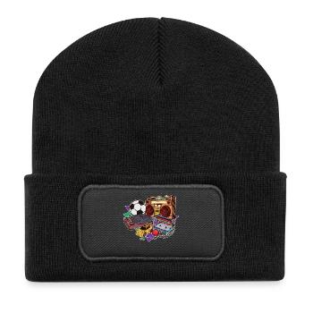 Retro Vintage Old School Style - Recycelte Patch Beanie - Schwarz - Vorne