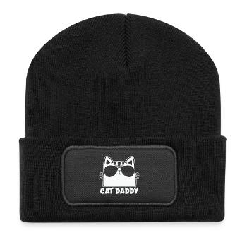 Mens Vintage Cat Daddy Cat Dad Fathers - Recycled Patch Beanie - black - Front