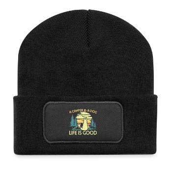 Camping A Camper And A Dog Life Is Good - Recycled Patch Beanie - black - Front