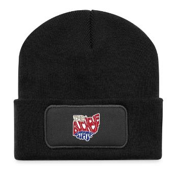 The Buckeye State Ohio Map Word Cloud - Recycled Patch Beanie - black - Front
