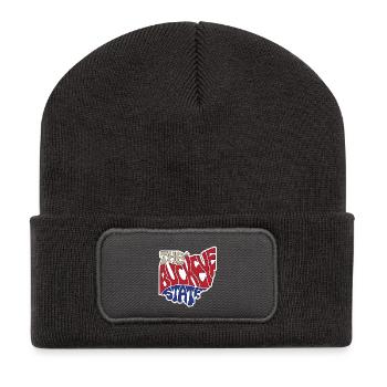 The Buckeye State Ohio Map Word Cloud - Recycled Patch Beanie - dark grey - Front