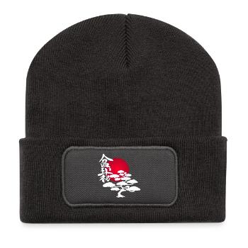 White tree and red sun - Recycled Patch Beanie - dark grey - Front