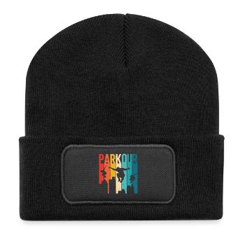 Retro Vintage Parkour City Skyline Silhouette - Recycled Patch Beanie - black - Front