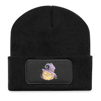 Citrouille aquarelle avec chapeau de sorcière - Beanie recyclé à patch - noir - Devant