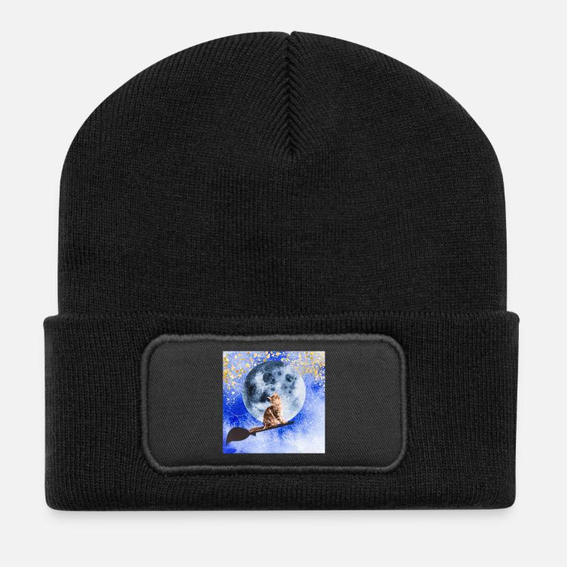 Chat sorcier - Beanie recyclé à patch - noir