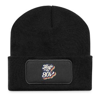 Hergestellt in den 80er Jahren Vintage - Recycelte Patch Beanie - Schwarz - Vorne