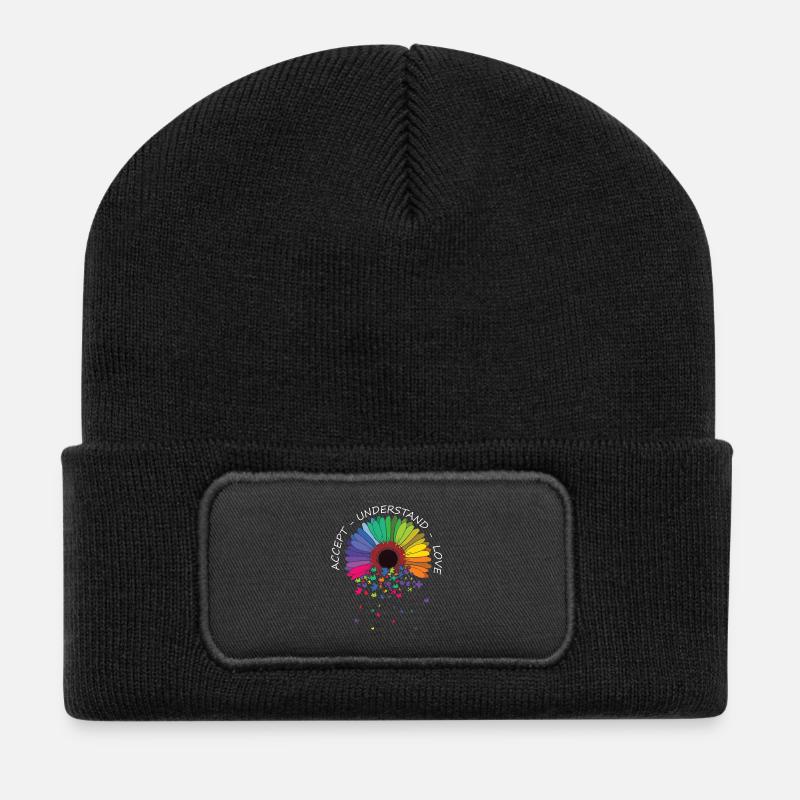 Floral Autismus Bewusstsein Blume für Mama - Recycelte Patch Beanie - Schwarz