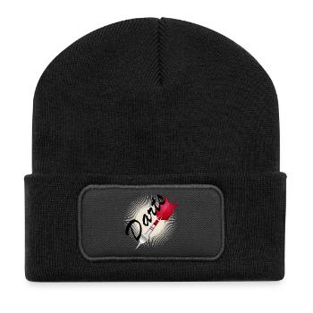 bright red dart with darts typography - Recycled Patch Beanie - black - Front