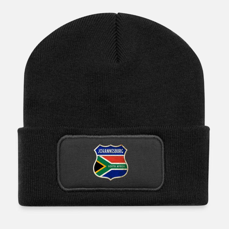 Johannesburg Südafrika Wappen Flaggen Design - Recycelte Patch Beanie - Schwarz