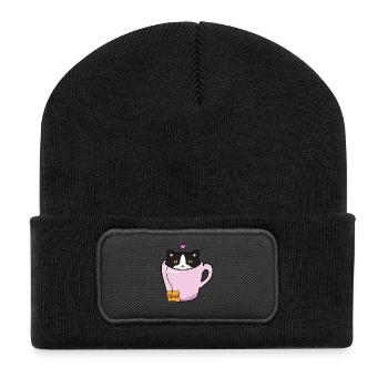 Black and white cat - Recycled Patch Beanie - black - Front