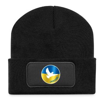 Ukraine Frieden Taube Flagge - Recycelte Patch Beanie - Schwarz - Vorne