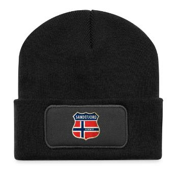 Sandefjord Norvège Armoiries Drapeaux Design - Beanie recyclé à patch - noir - Devant