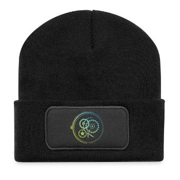 Meisterwerk Uhren Uhr Mechanik Farben icon Logo - Recycelte Patch Beanie - Schwarz - Vorne