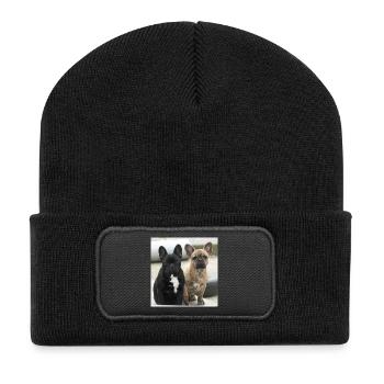 Deux Français Bulldogs - Beanie recyclé à patch - noir - Devant