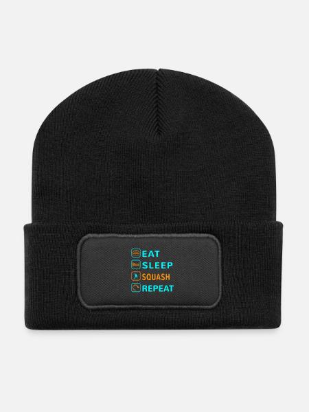 Eat. Sleep. Squash. Repeat Design - Recycled Patch Beanie - black