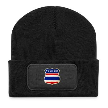 Thailand Wappen Flaggen Design - Recycelte Patch Beanie - Schwarz - Vorne