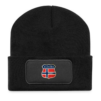 Ålesund Norwegen Wappen Flaggen Design - Recycelte Patch Beanie - Schwarz - Vorne